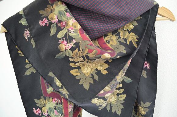 Vintage Accessories - Vintage Silk Square Scarf Moody Floral